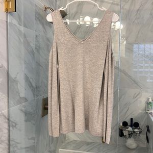 Banana Republic grey v neck cold shoulder sweater